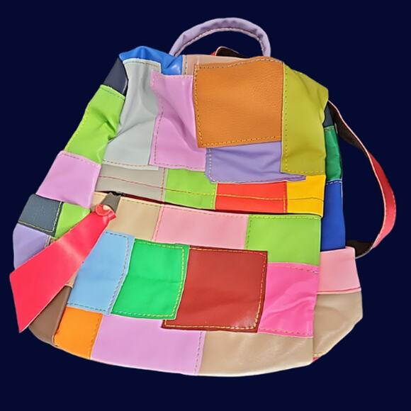 Leather Patchwork Backpack Multi Color - Picture 1 of 11
